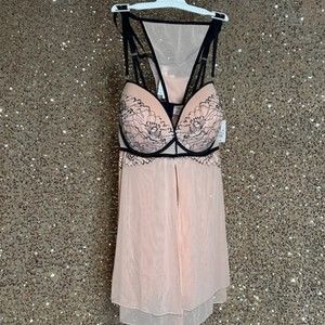 NWT- Auden Pink Ice Rose Intimate BabyDoll  2 piece w/ panty/thong